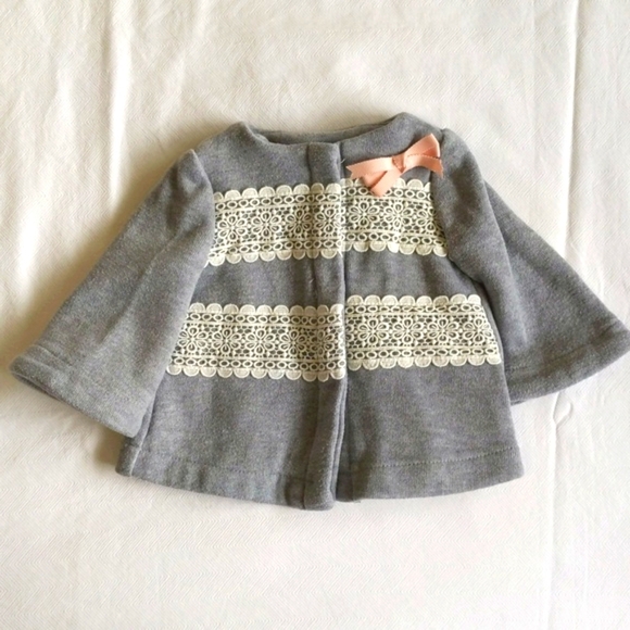tahari baby gray bell sleeve peacoat with lace detail 3-6 months baby girl - Picture 1 of 7